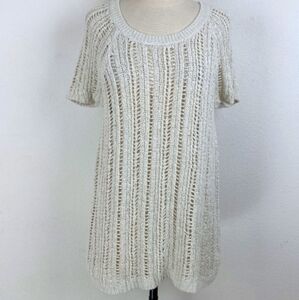 Torrid Sweater Cream Pullover Short Sleeve Open Weave Scoop Neck Cotton
